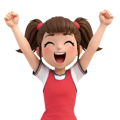 3d cute girl cheering victory celebration isolated png cutout