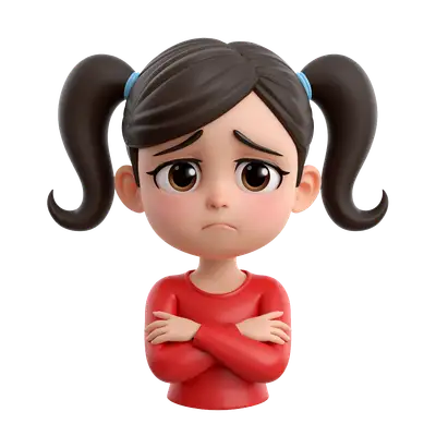 3d cute little girl crossed arms sad pouting expression png