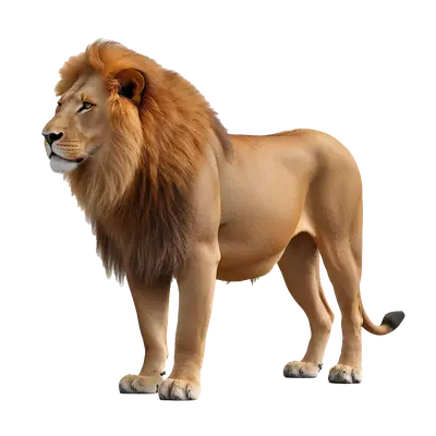 african lion standing with golden mane isolated wildlife png
